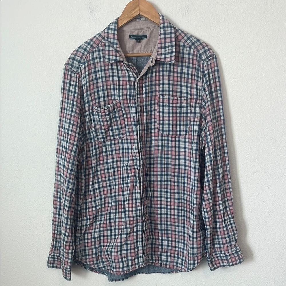 SHORE Pink & Blue Plaid Long Sleeve Button-Up Shirt